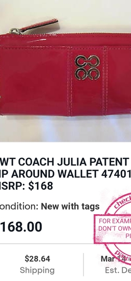 COACH JULIA PATENT SLIM ZIP AROUND WALLET - Picture 5 of 5